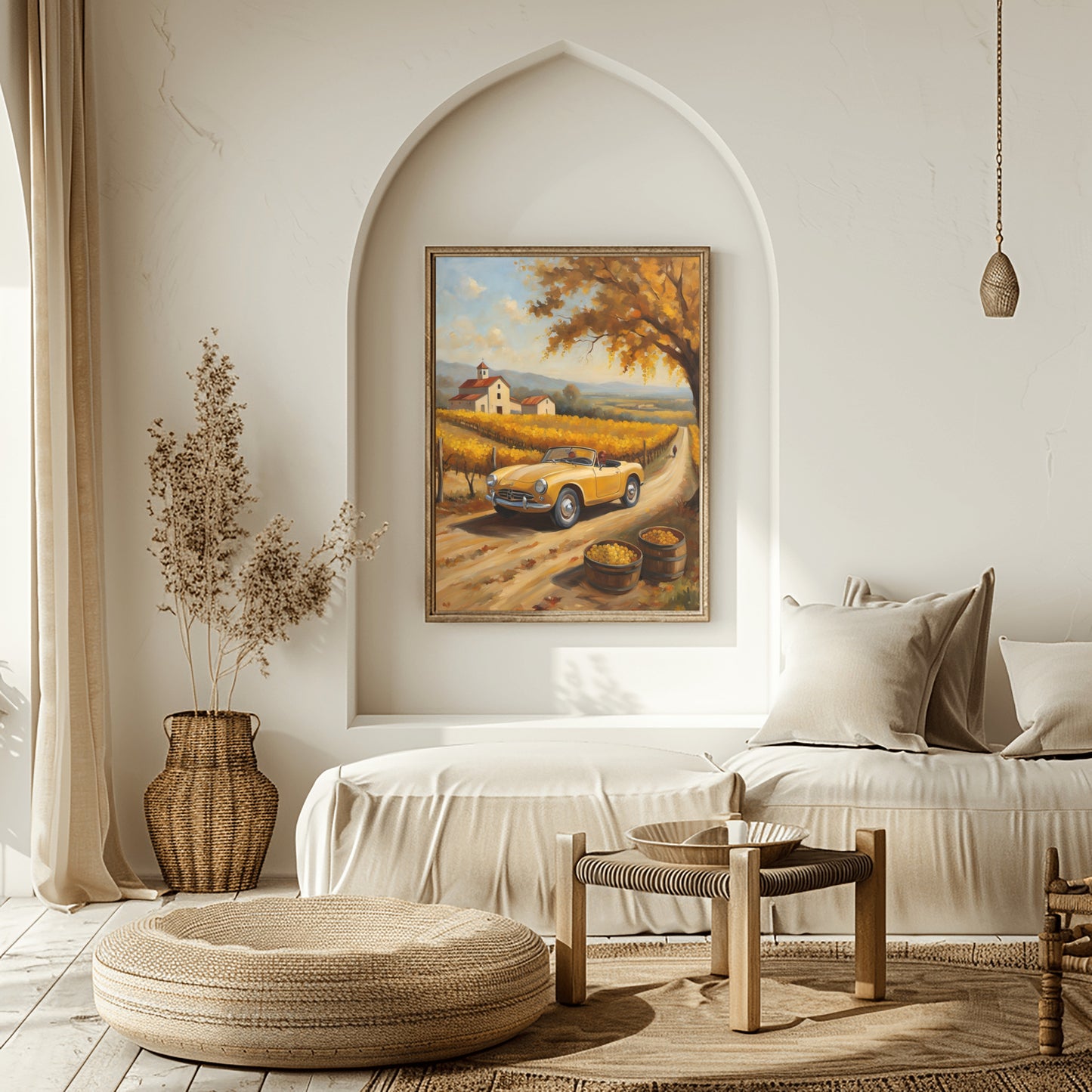 Rustic harvest art decor digital print by AquilVision featuring autumn countryside and vintage car