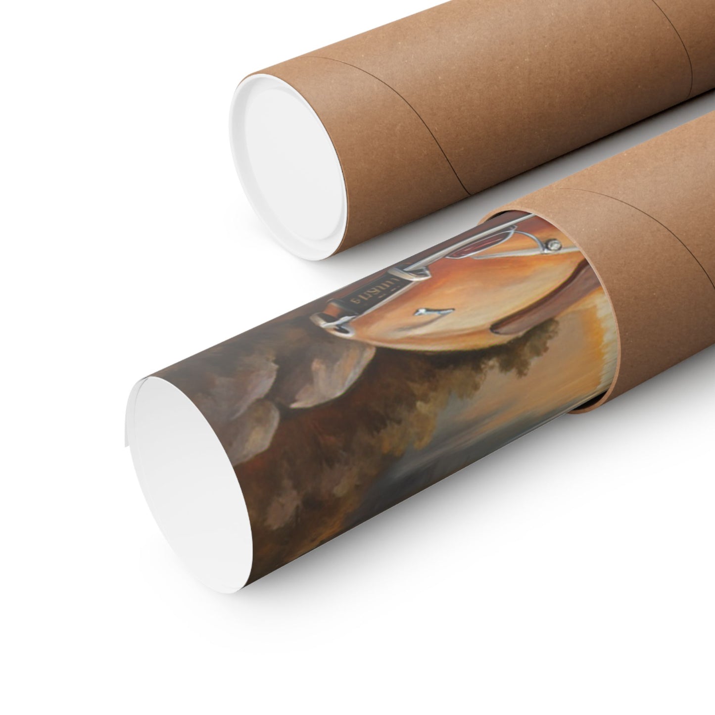 Scenic Car Posters rolled in eco-friendly packaging ready for display in your home or office