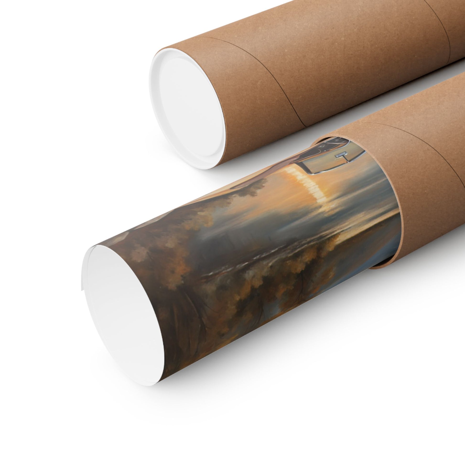 Scenic Car Posters rolled and packaged in eco-friendly tubes for easy delivery and display