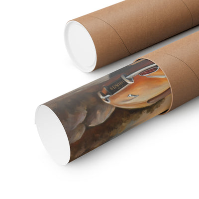 Scenic Car Posters rolled in a protective tube, showcasing vibrant artwork for car enthusiasts