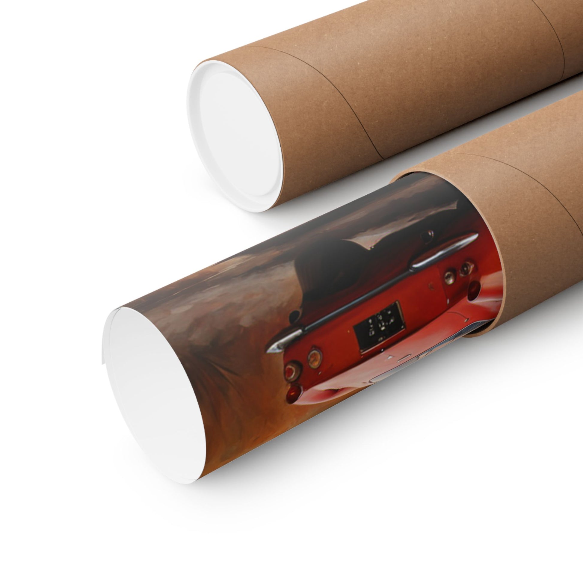 Scenic Car Wall Art poster rolled in a protective tube for easy storage and display