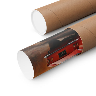 Scenic Car Wall Art poster rolled in a protective tube for easy storage and display