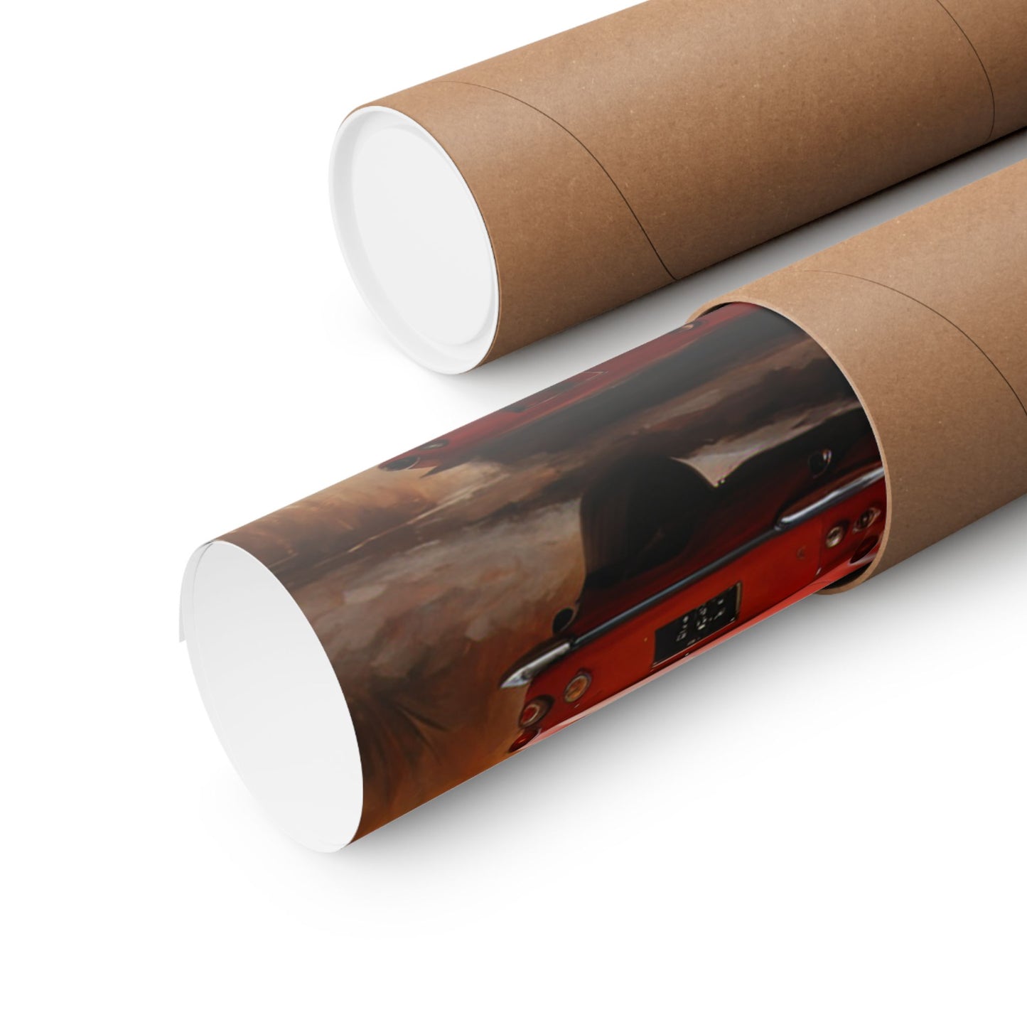 Scenic Car Wall Art printed poster rolled in a cardboard tube for easy storage and shipping