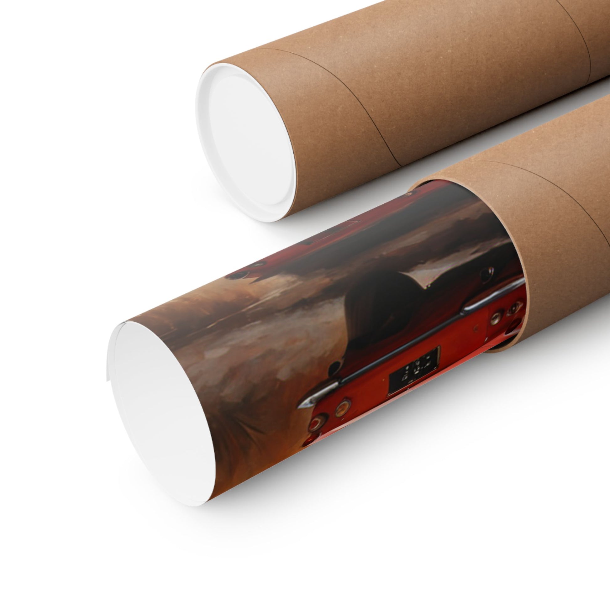Scenic Car Wall Art printed poster rolled in a cardboard tube for easy storage and shipping
