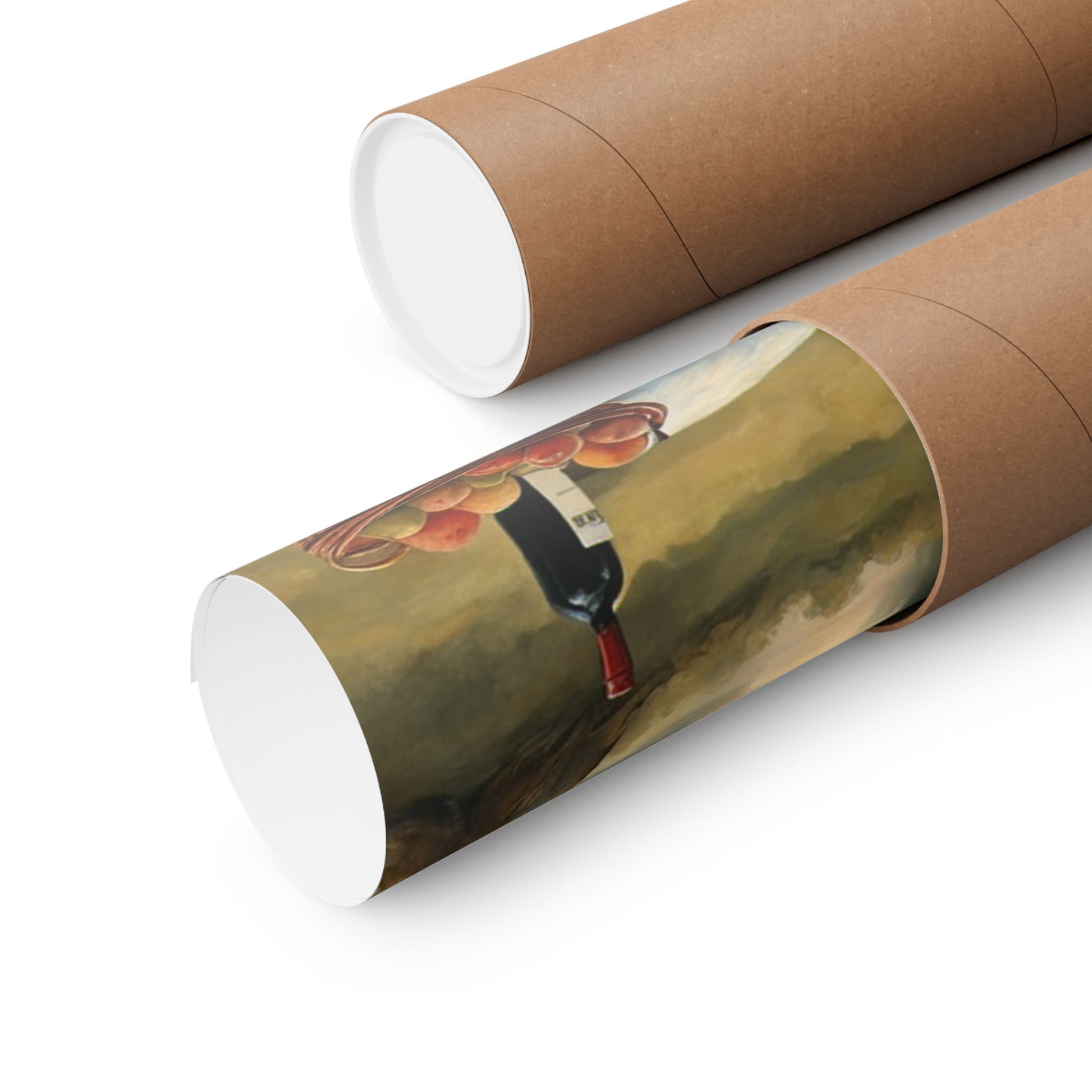 Scenic Vintage Car Matte Vertical Poster rolled and packaged in a brown tube from Printify