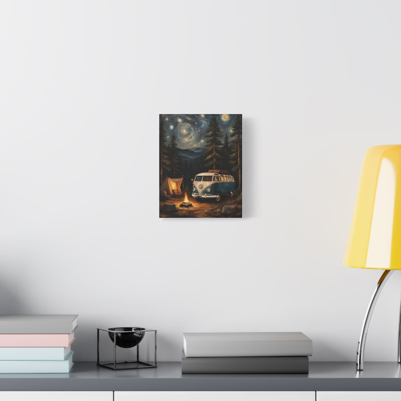 Starry Night Vintage Van Canvas Print featuring a retro camper under a starlit sky