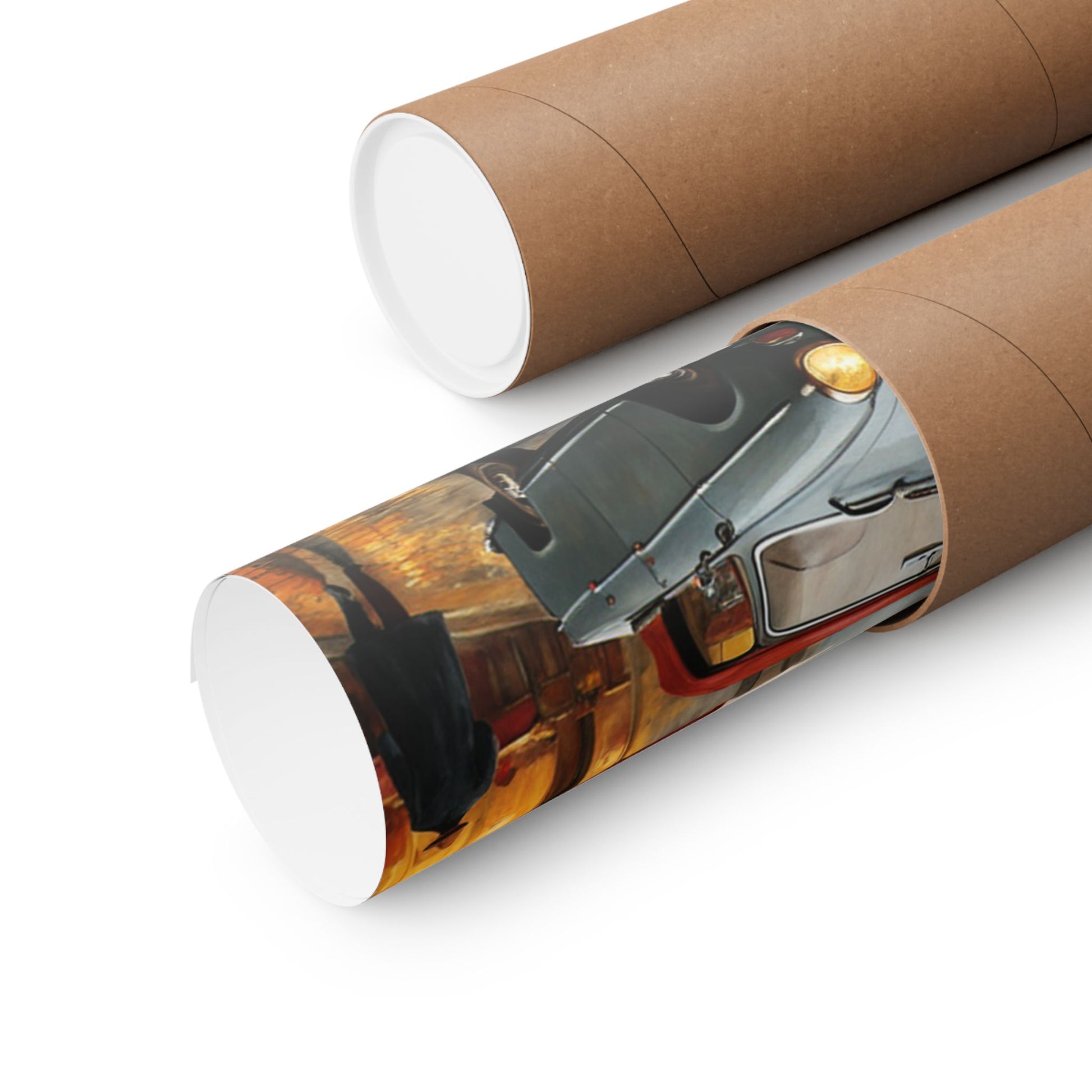 Travel gift vintage car art poster rolled in eco-friendly packaging for art lovers
