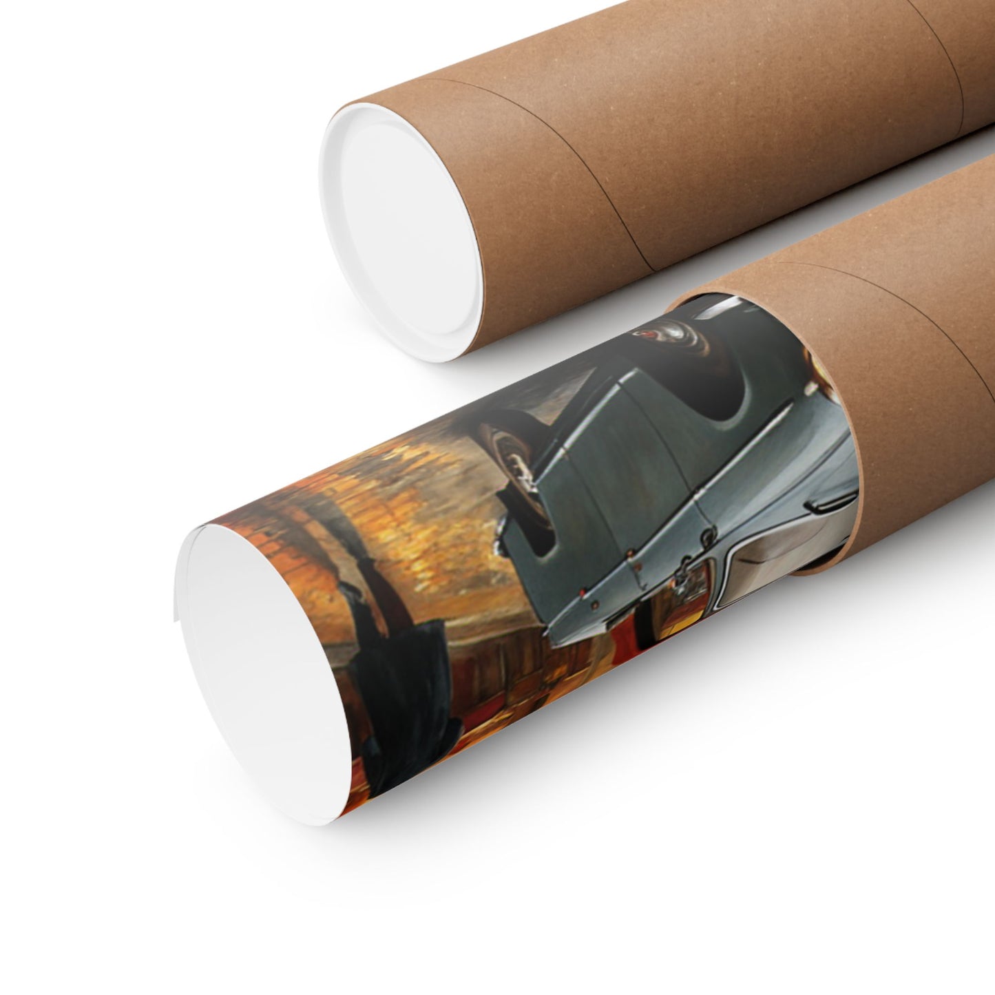 Travel gift vintage car art poster rolled in a eco-friendly tube from Printify