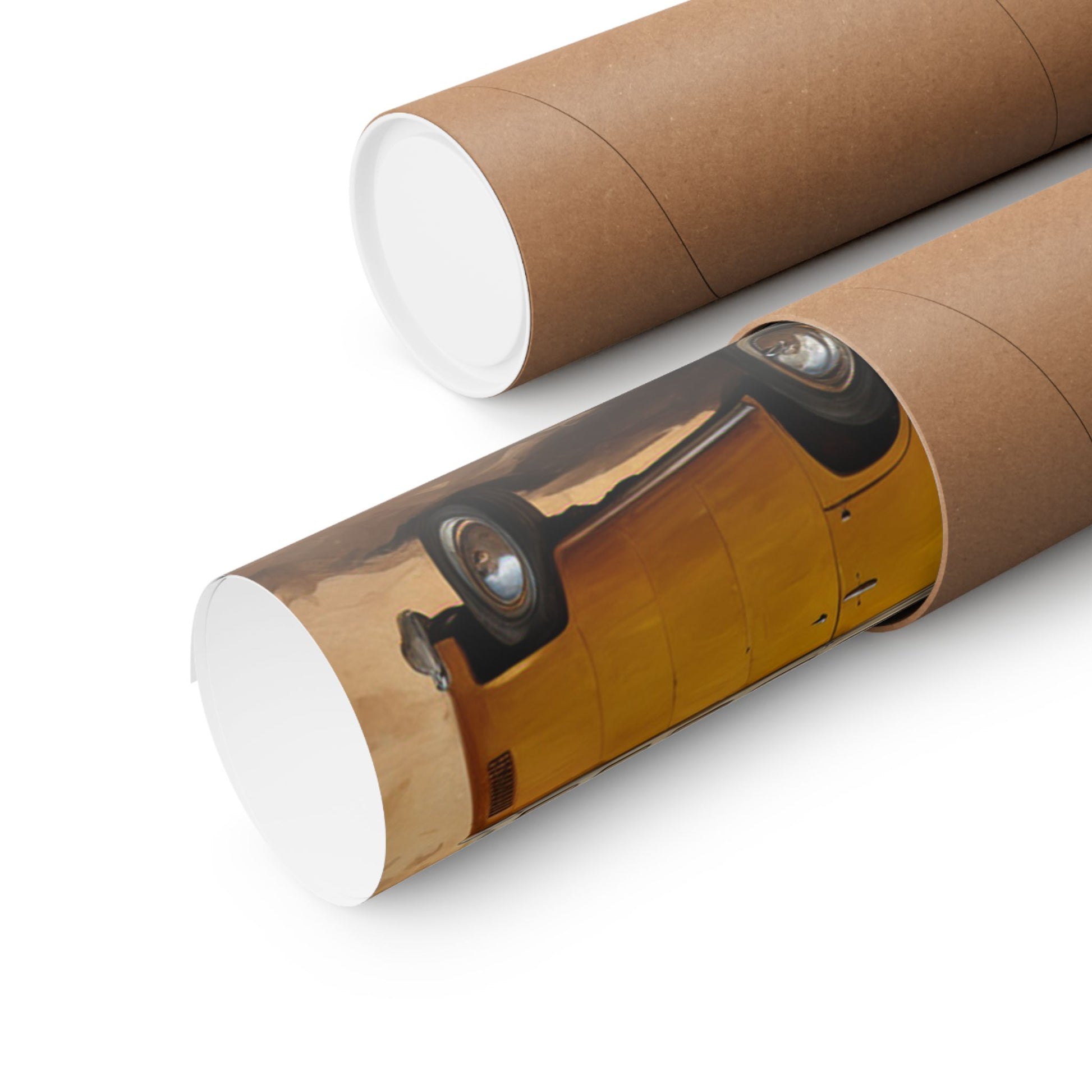 Vintage Beach Van Matte Poster rolled in a protective tube ready for shipping and display