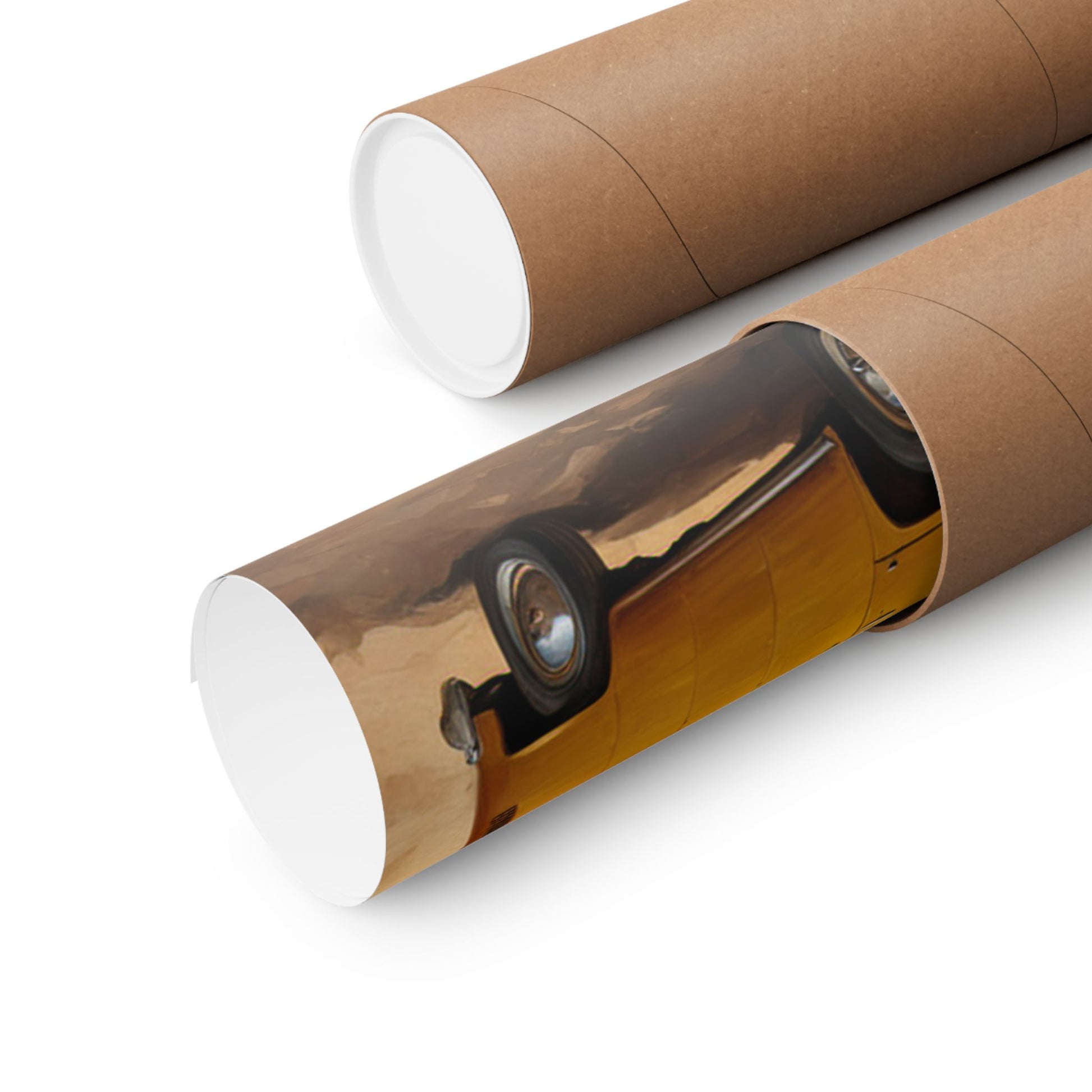 Vintage Beach Van Matte Poster displayed in a rolled tube package offering a retro travel vibe
