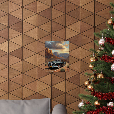 Vintage Car Art Poster featuring a classic car against a scenic desert backdrop