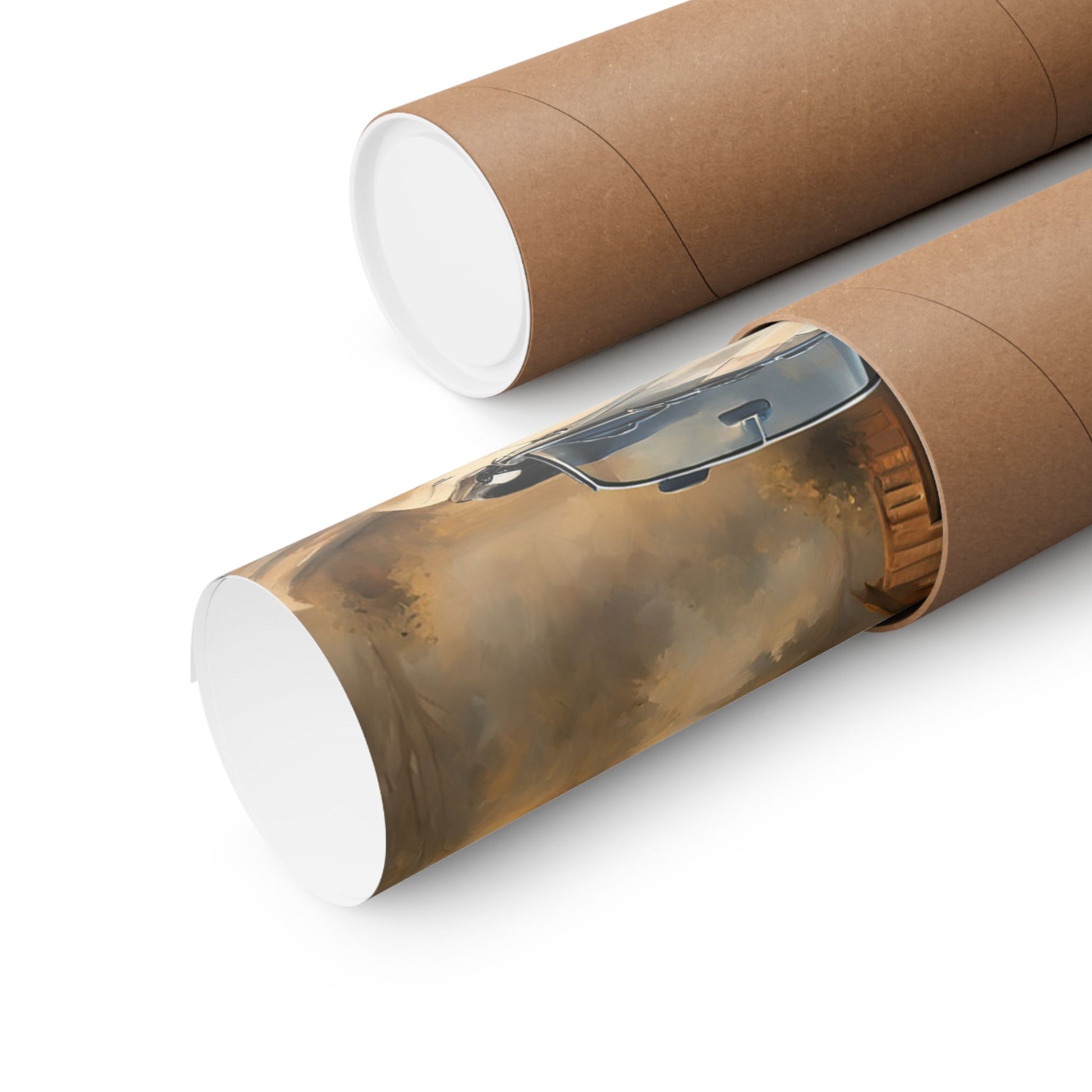 Vintage Car Art Poster rolled in protective tube for art enthusiasts and vintage decor lovers