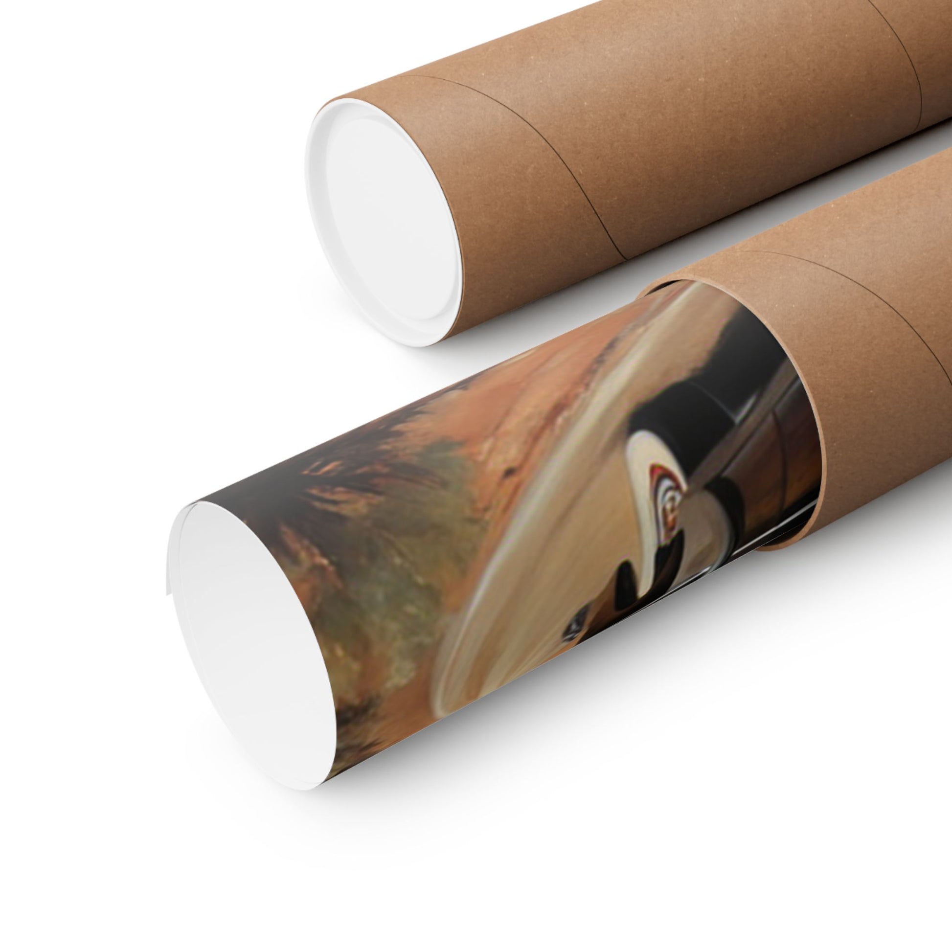Vintage Car Art Poster rolled in a protective tube for easy storage and display