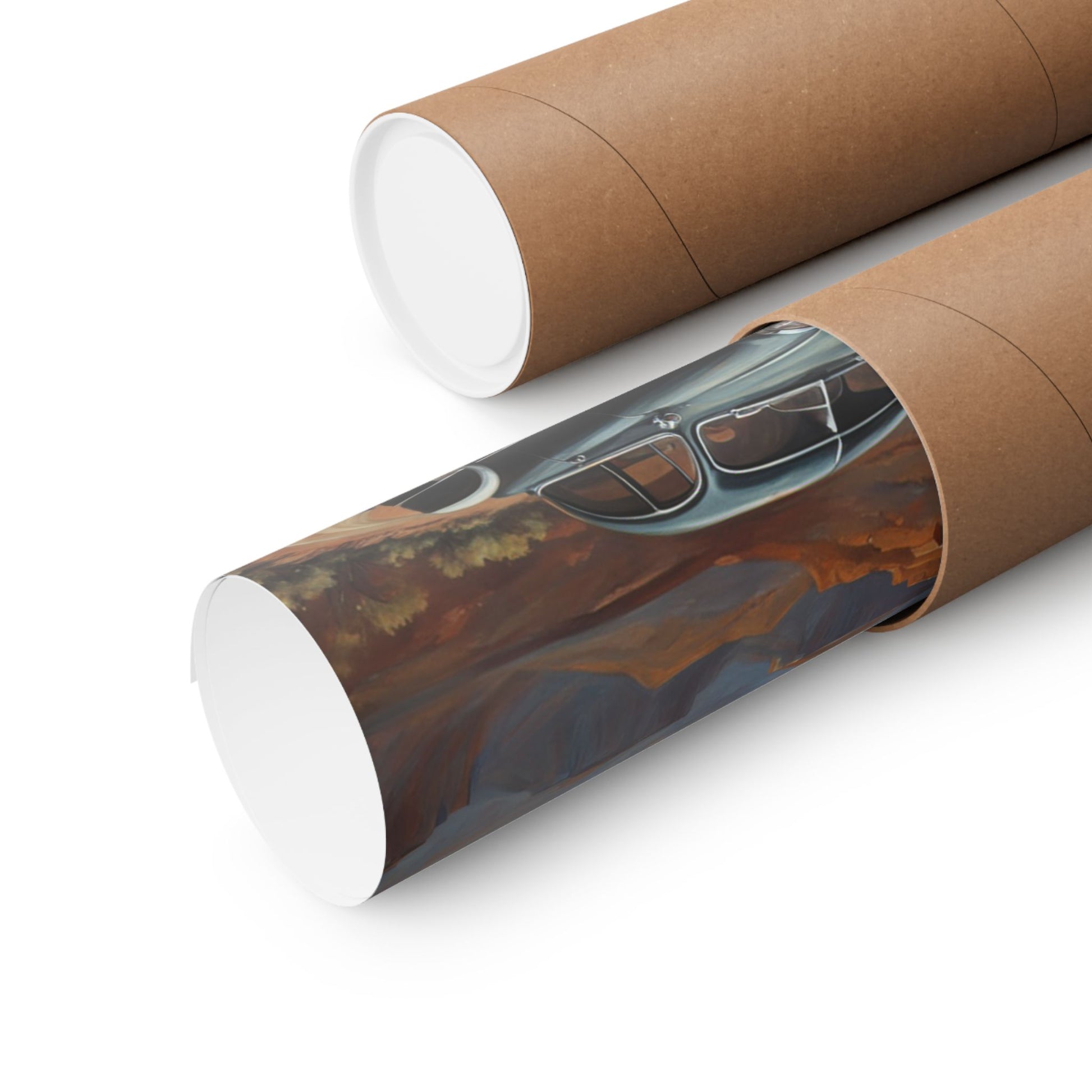 Vintage Car Art Poster rolled in a protective tube for easy storage and shipment