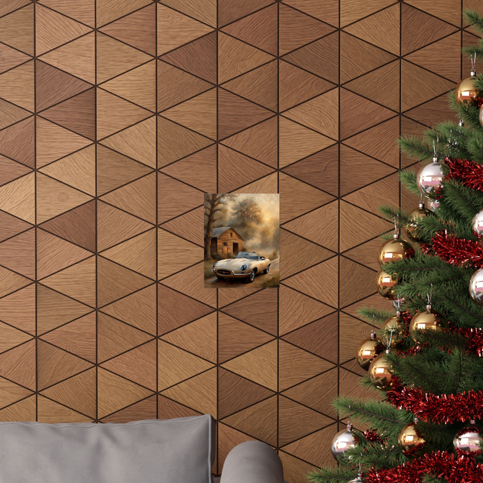 Vintage Car Art Poster featuring a classic car in a scenic landscape, ideal for car enthusiasts