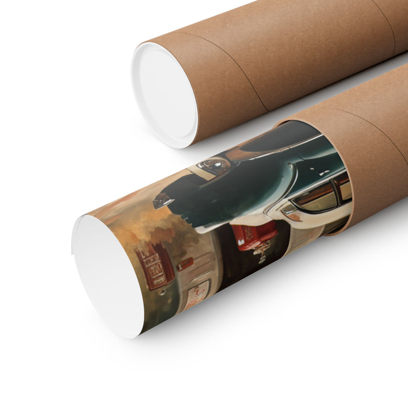 Vintage Car Art Print rolled in a sturdy tube for easy shipping and storage