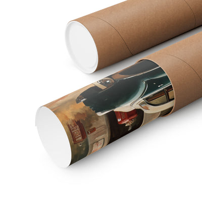 Vintage Car Art Print rolled in a sturdy tube for easy shipping and storage