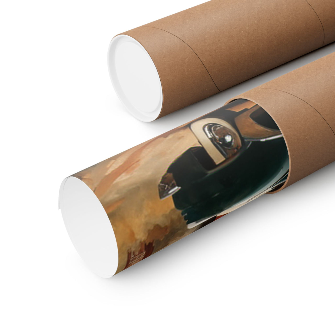 Vintage Car Art Print rolled in a durable tube for easy storage and display