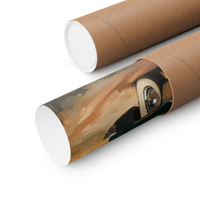 Vintage Car Art Print rolled up in a protective tube for easy storage and display