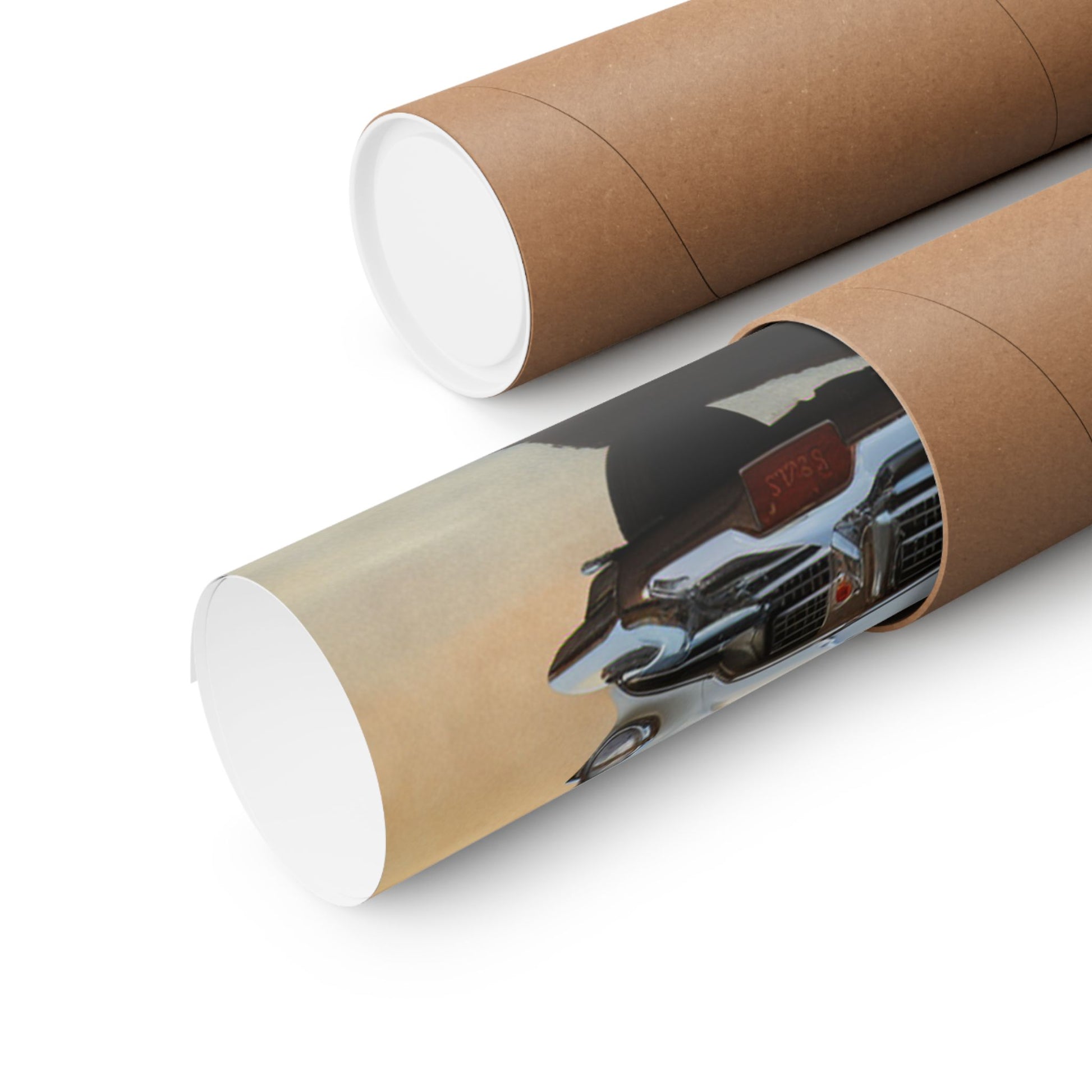 Vintage Car Autumn Matte Poster rolled and ready for display in stylish packaging