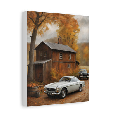 Autumn Vintage Car Canvas featuring classic cars in a picturesque countryside setting with fall foliage