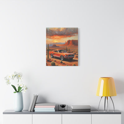 Vintage Car Canvas Art Print featuring a classic car in a stunning desert landscape