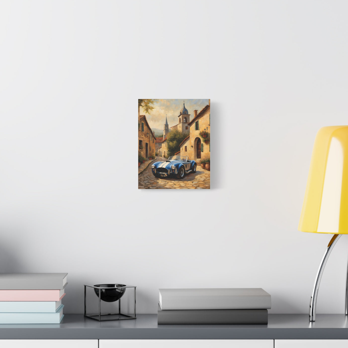 Vintage Car Canvas Art Print featuring a classic car against a charming street backdrop