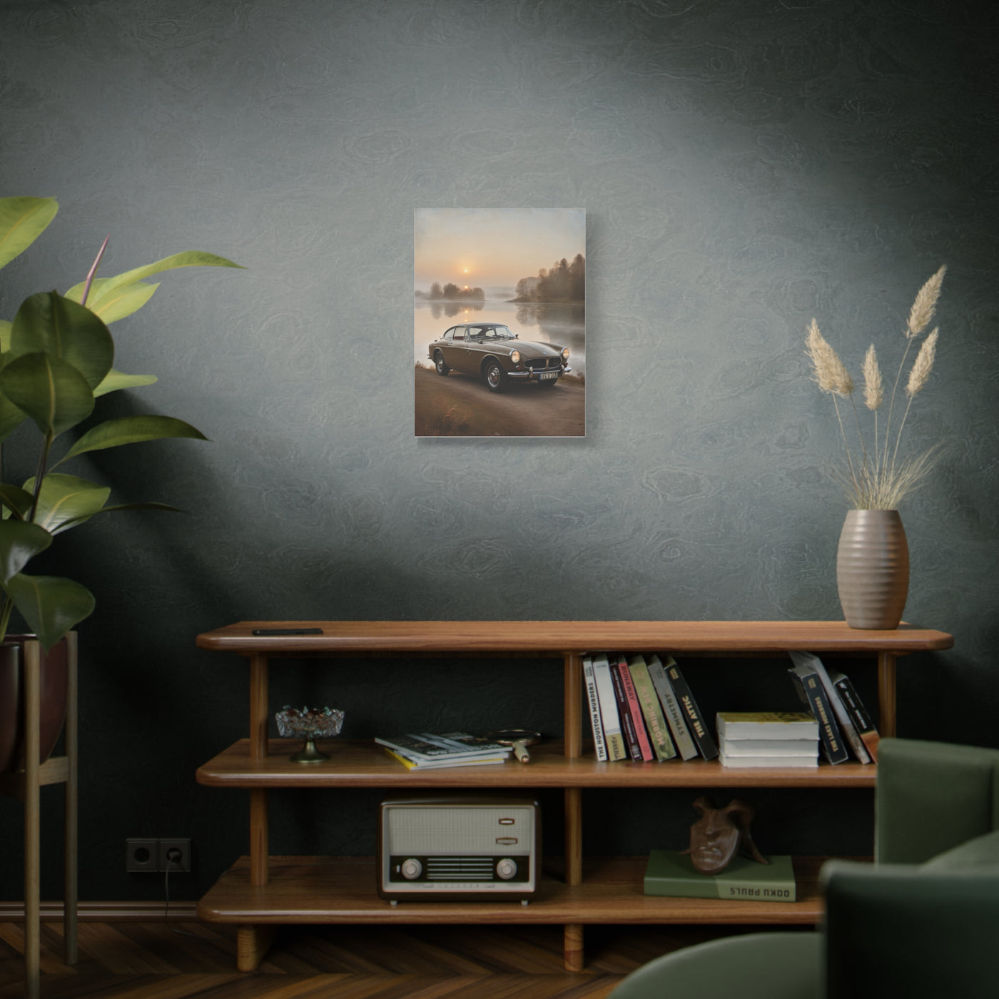 Vintage Car Canvas art featuring a classic car against a sunset backdrop for stylish home decor