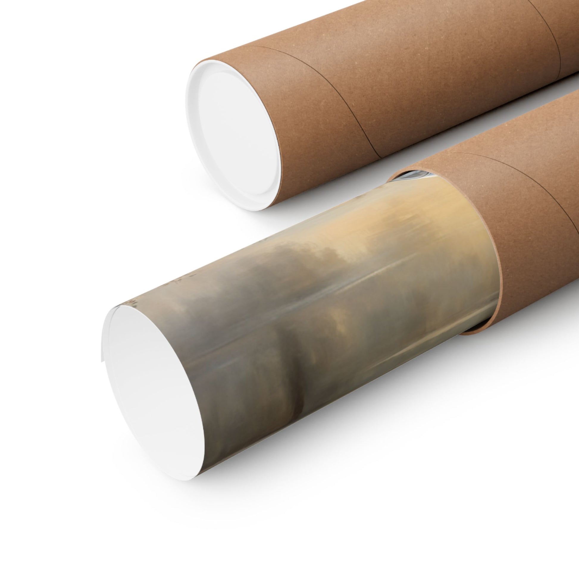 Vintage Car Landscape Poster rolled inside a protective cardboard tube for safe shipping