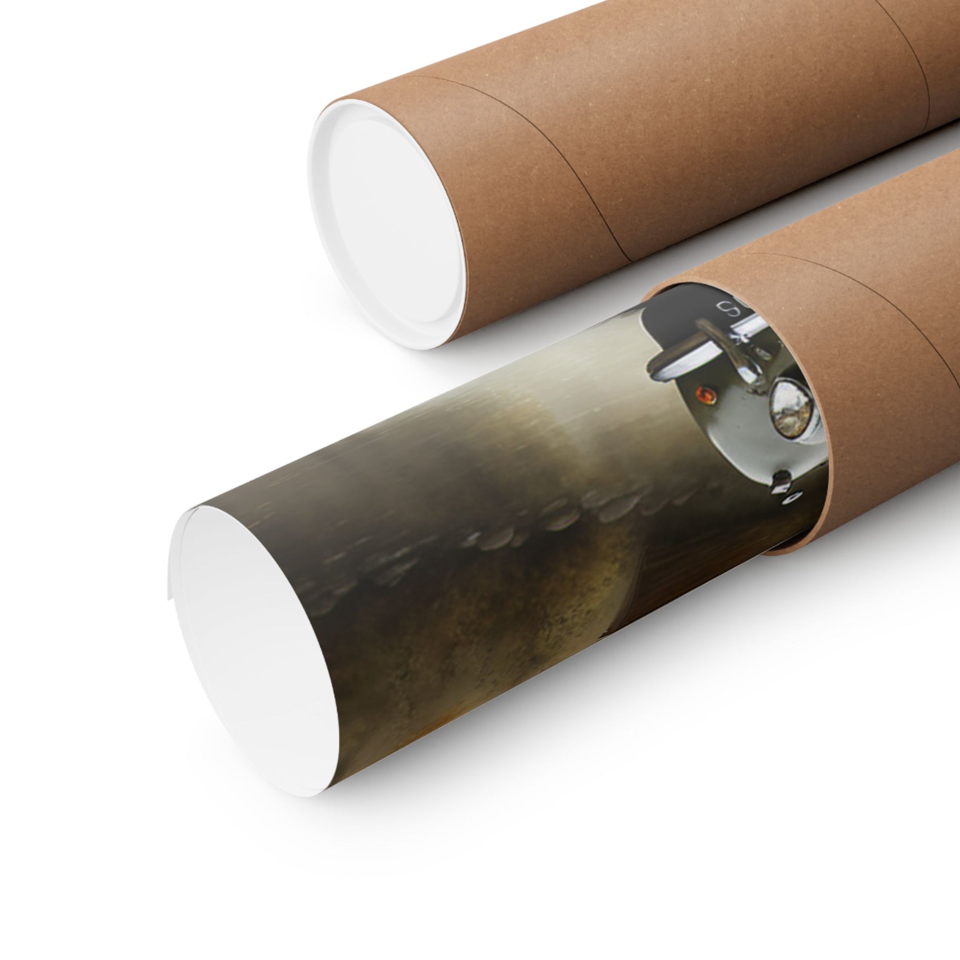 Vintage Car Landscape Poster rolled in a protective tube for easy transport and display