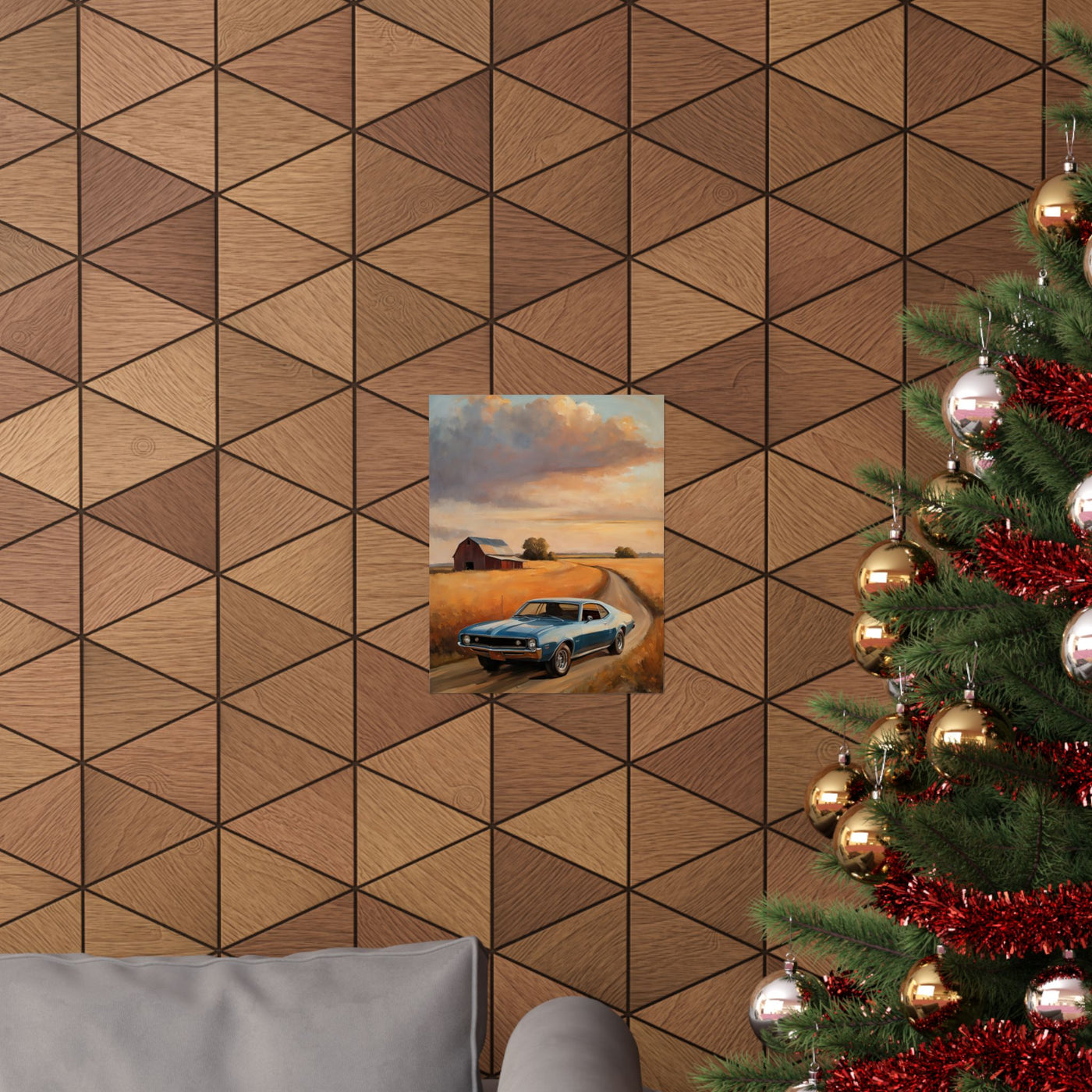 Vintage Car Landscape Poster featuring a classic car in a scenic countryside setting