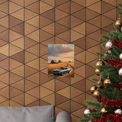 Vintage Car Landscape Poster featuring a classic car in a scenic countryside setting