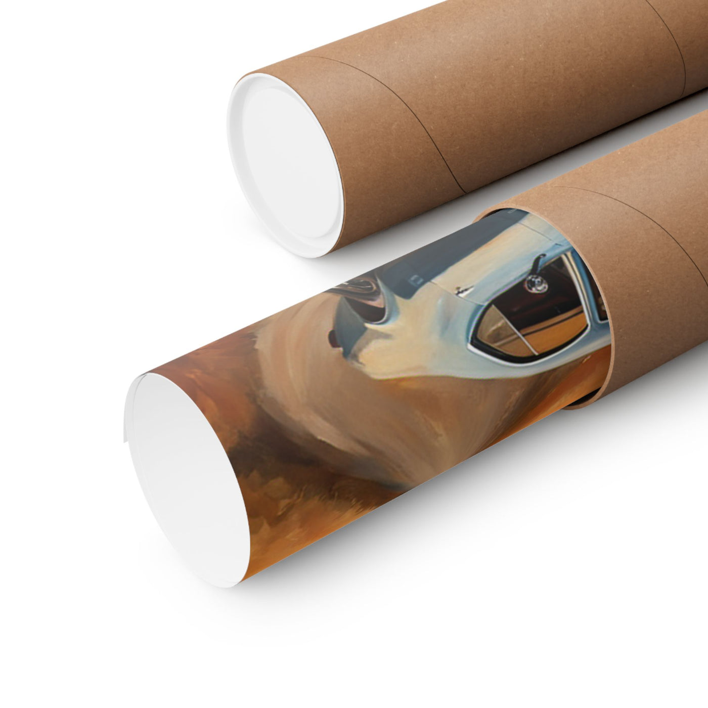 Vintage Car Landscape Poster rolled in eco-friendly packaging for art lovers