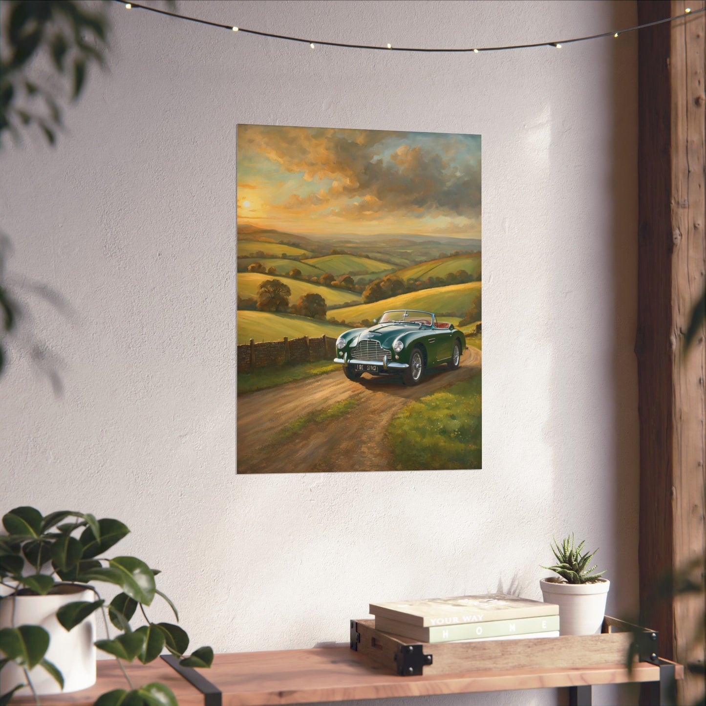 Vintage Car Landscape Poster featuring a old car on a scenic countryside road
