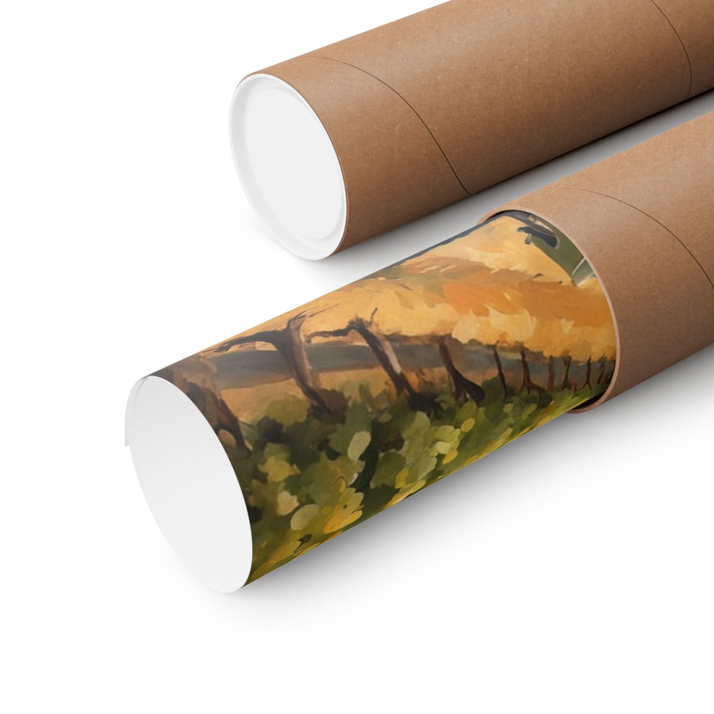 Vintage Car Landscape Poster rolled in a protective tube for easy storage and display