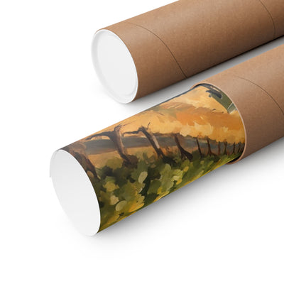 Vintage Car Landscape Poster rolled in a protective tube for easy storage and display