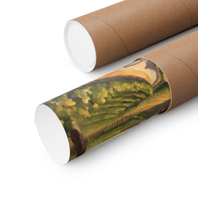 Vintage Car Landscape Poster rolled in a protective cardboard tube for safe shipment