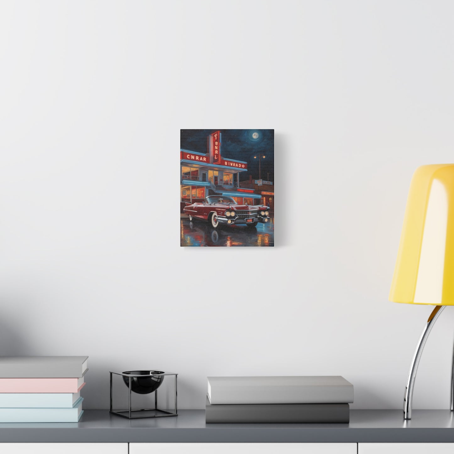 Vintage Car Matte Canvas Art featuring a classic car in a nostalgic urban setting