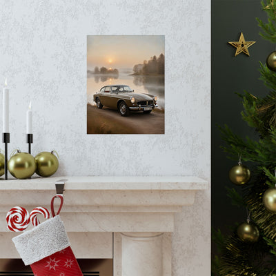 Vintage Car Matte Poster featuring a classic car in a serene landscape setting