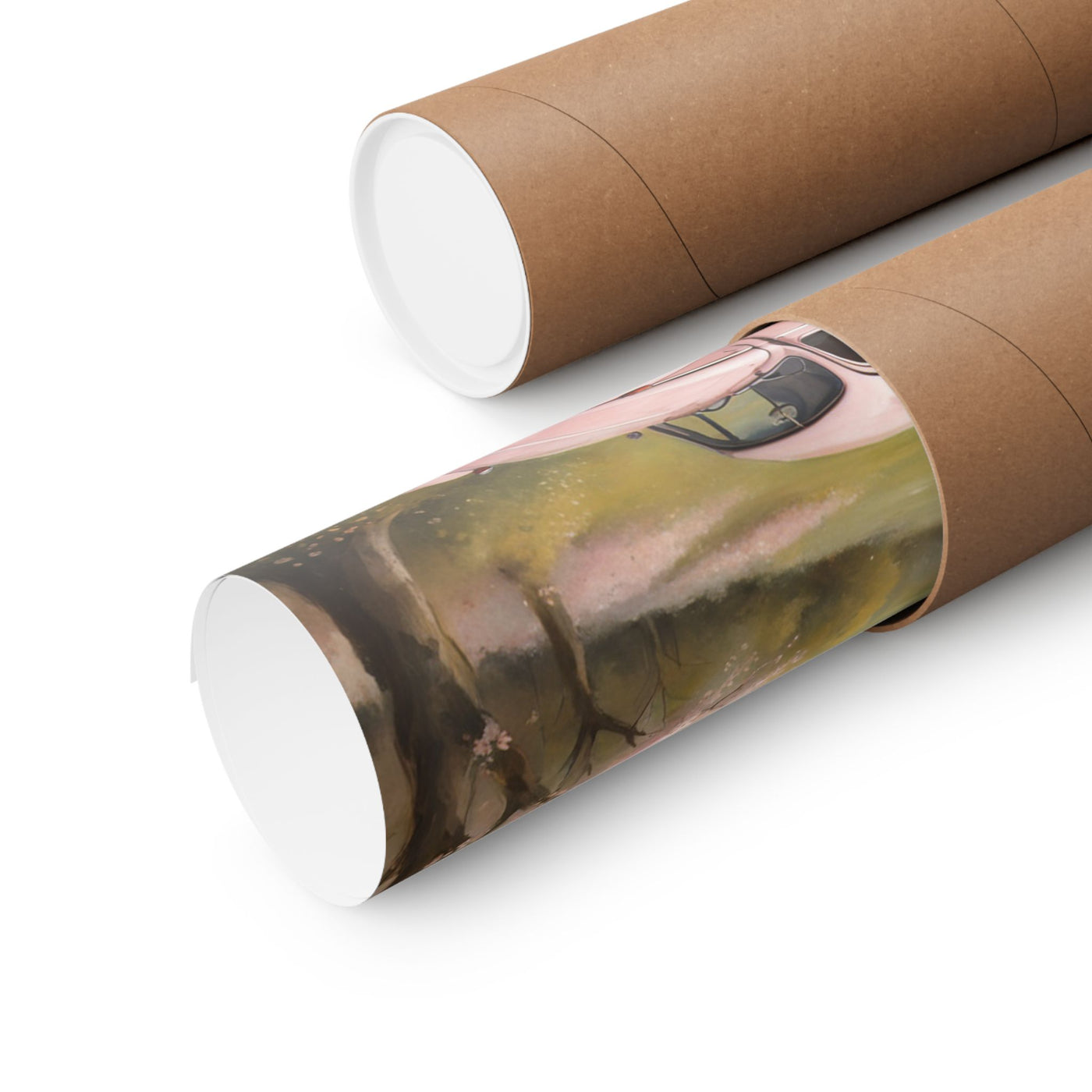 Vintage car matte vertical artwork rolled in a brown tube for safe shipping