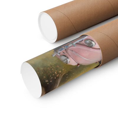 Vintage car matte vertical artwork rolled in packaging for easy display and storage