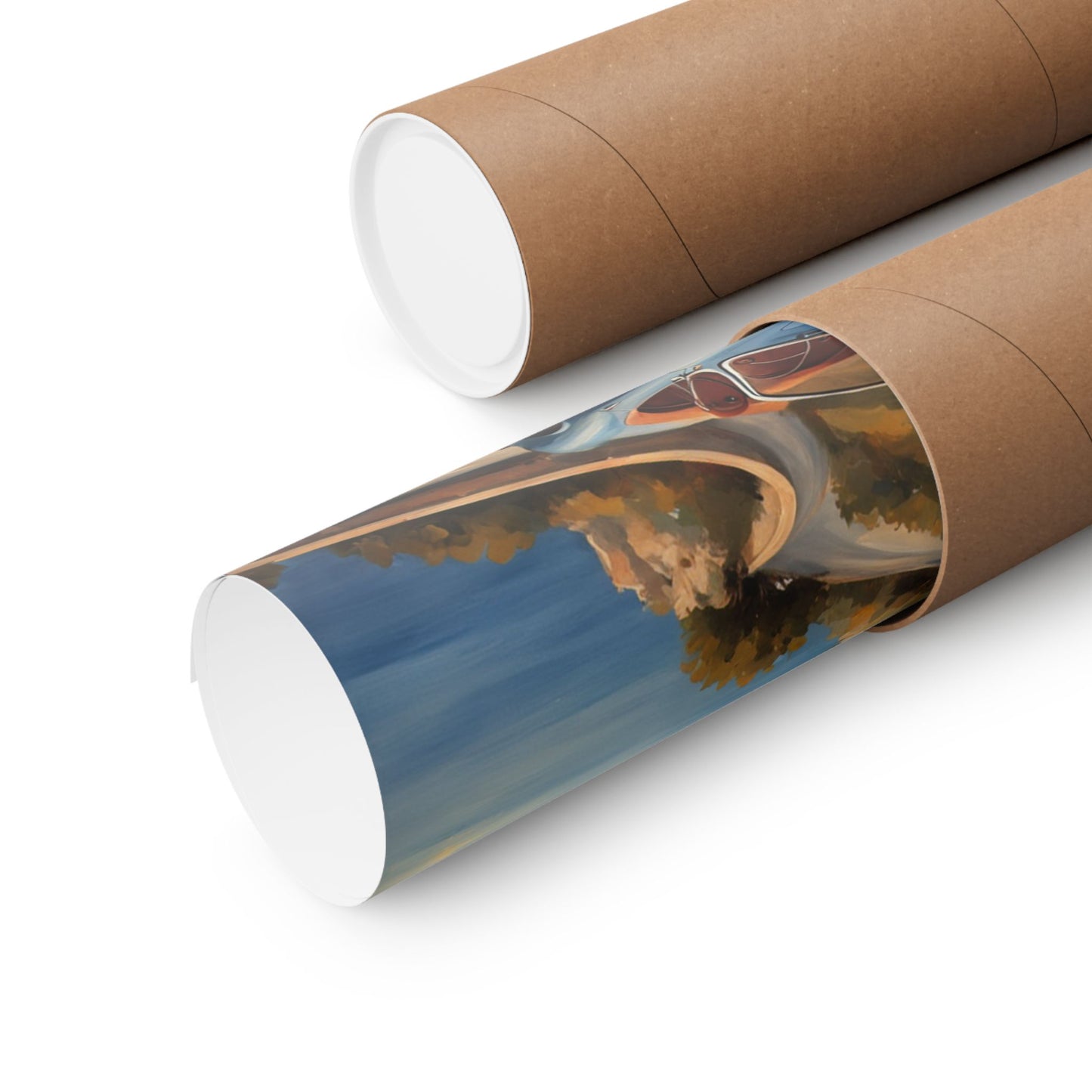 Vintage Car Poster rolled in a protective tube ready for shipping from Printify