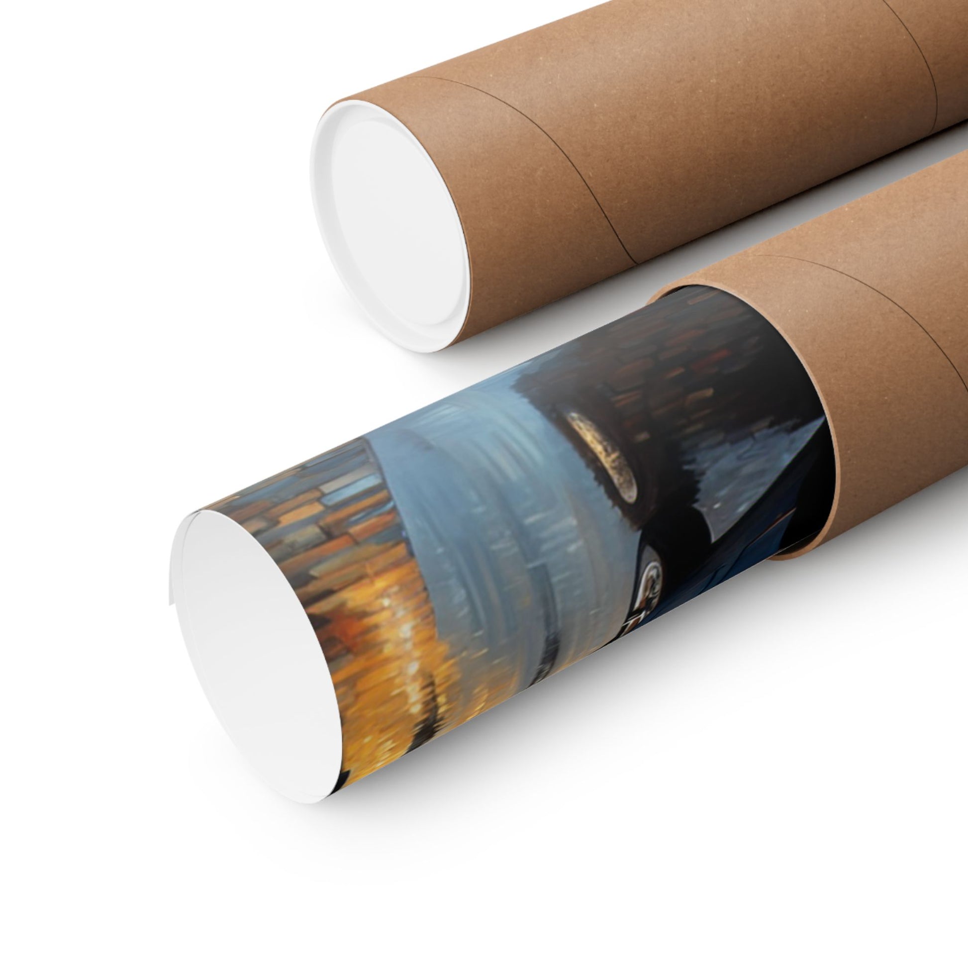 Vintage Car Poster rolled in a protective tube, ideal for collectors and enthusiasts