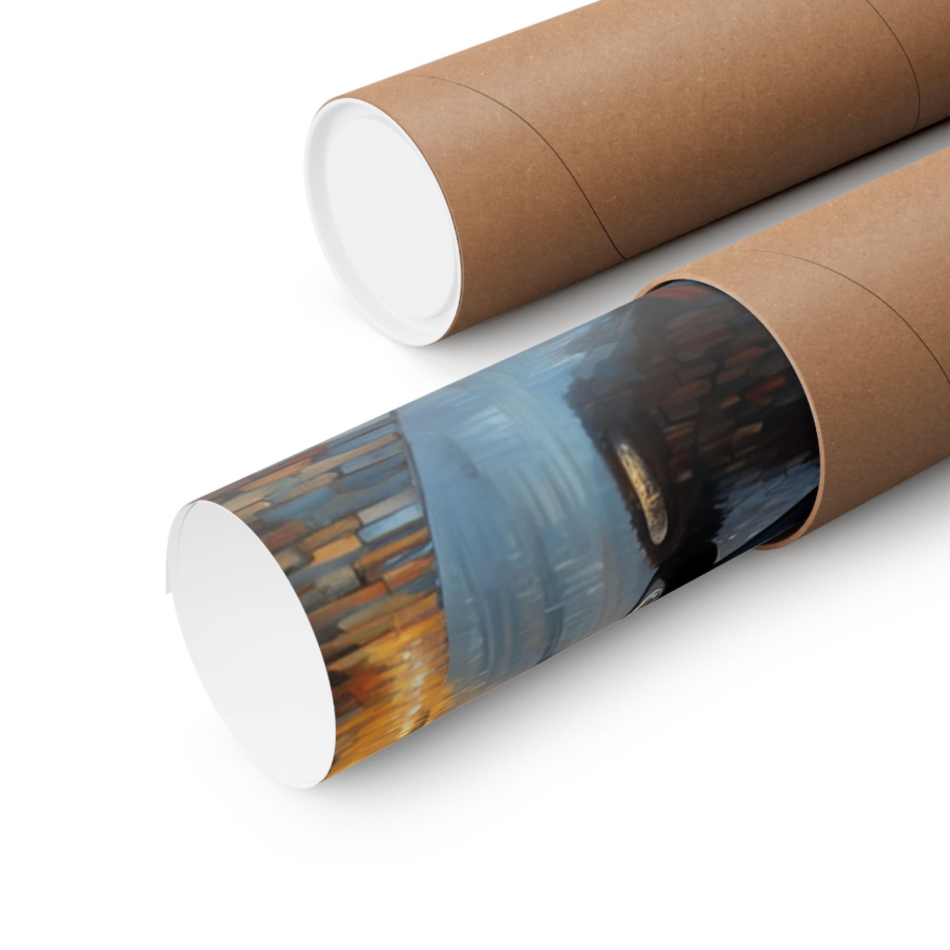 Vintage Car Poster rolled up in a protective shipping tube for safe delivery