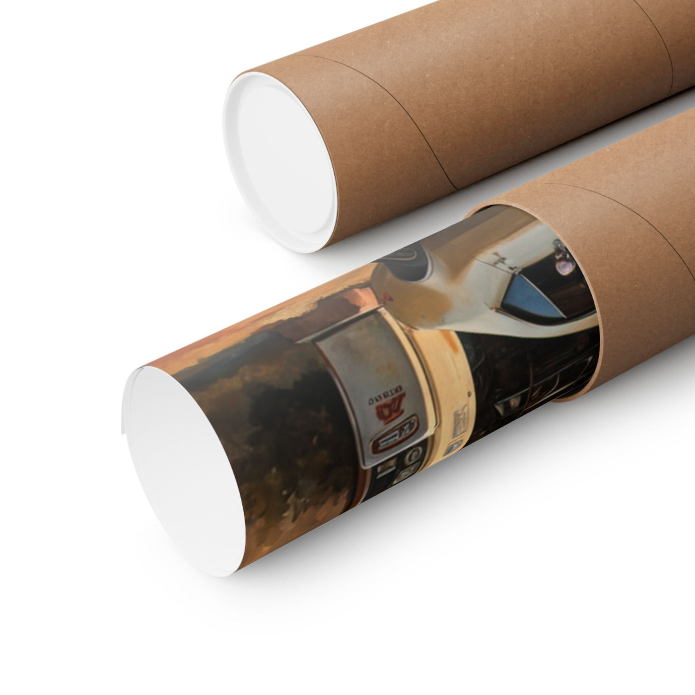 Vintage Car Wall Art poster rolled in a protective tube for easy shipping and storage