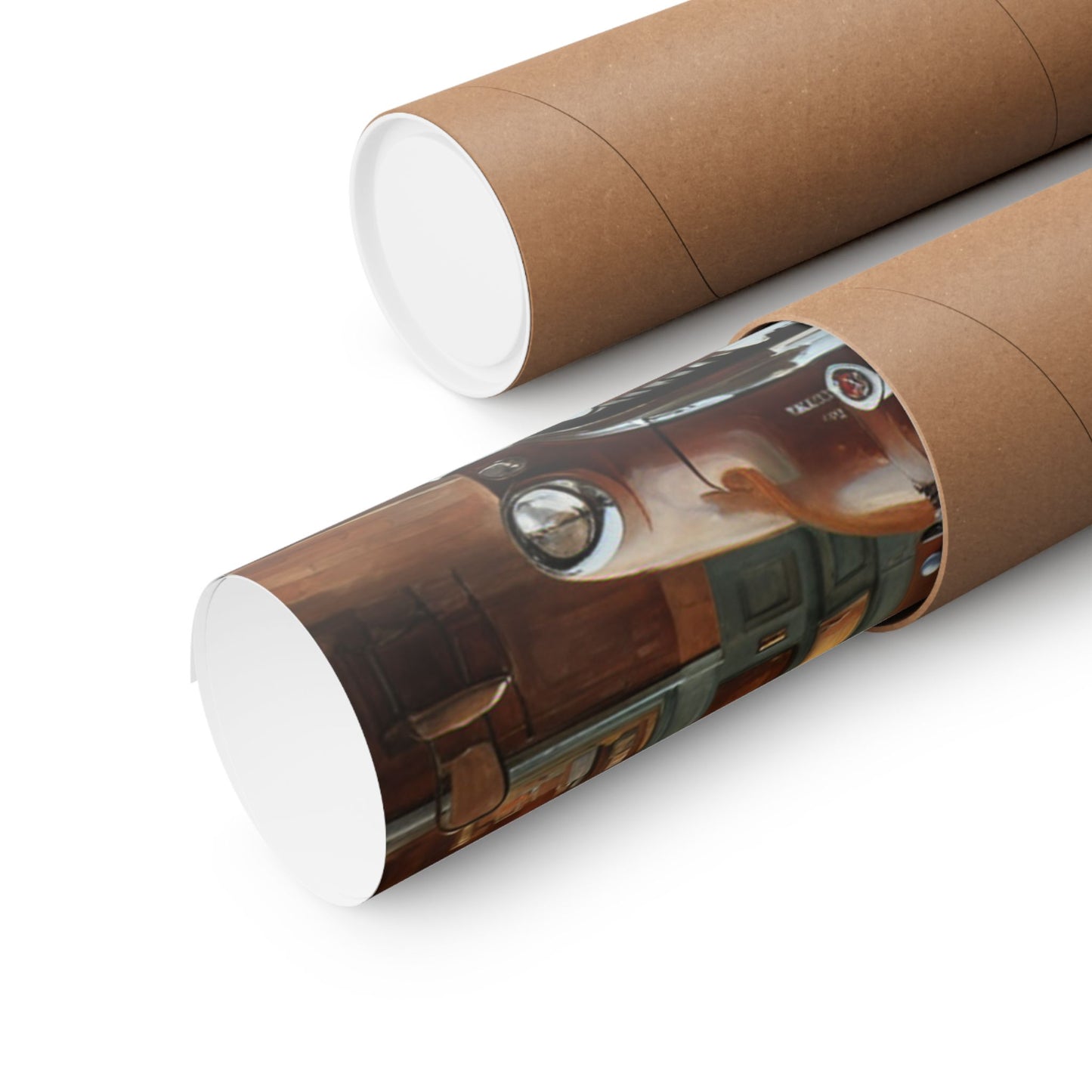 Vintage Car Wall Art Poster rolled up in a protective tube for easy storage and display