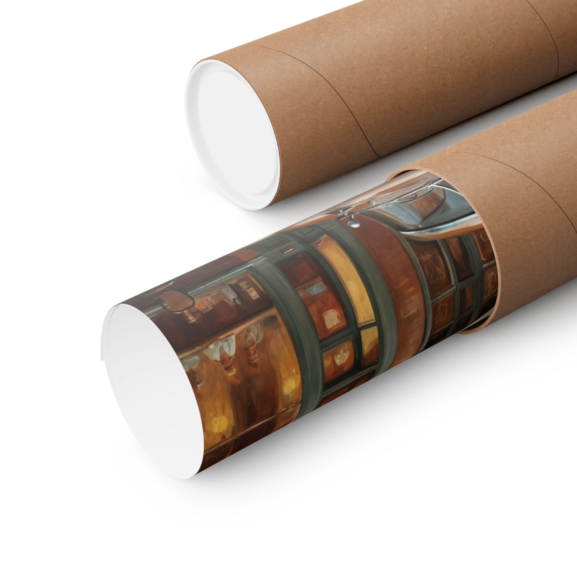 Vintage Car Wall Art Poster rolled up in a protective tube for easy transport and storage