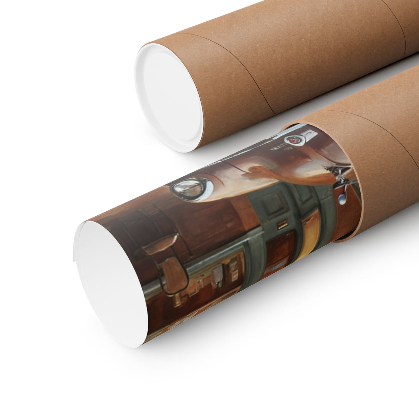 Vintage Car Wall Art Poster rolled in a sturdy protective tube for easy display and storage