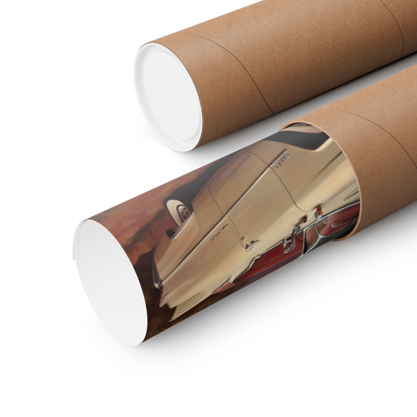 Vintage Car Wall Art Poster rolled in a protective tube for easy storage and display