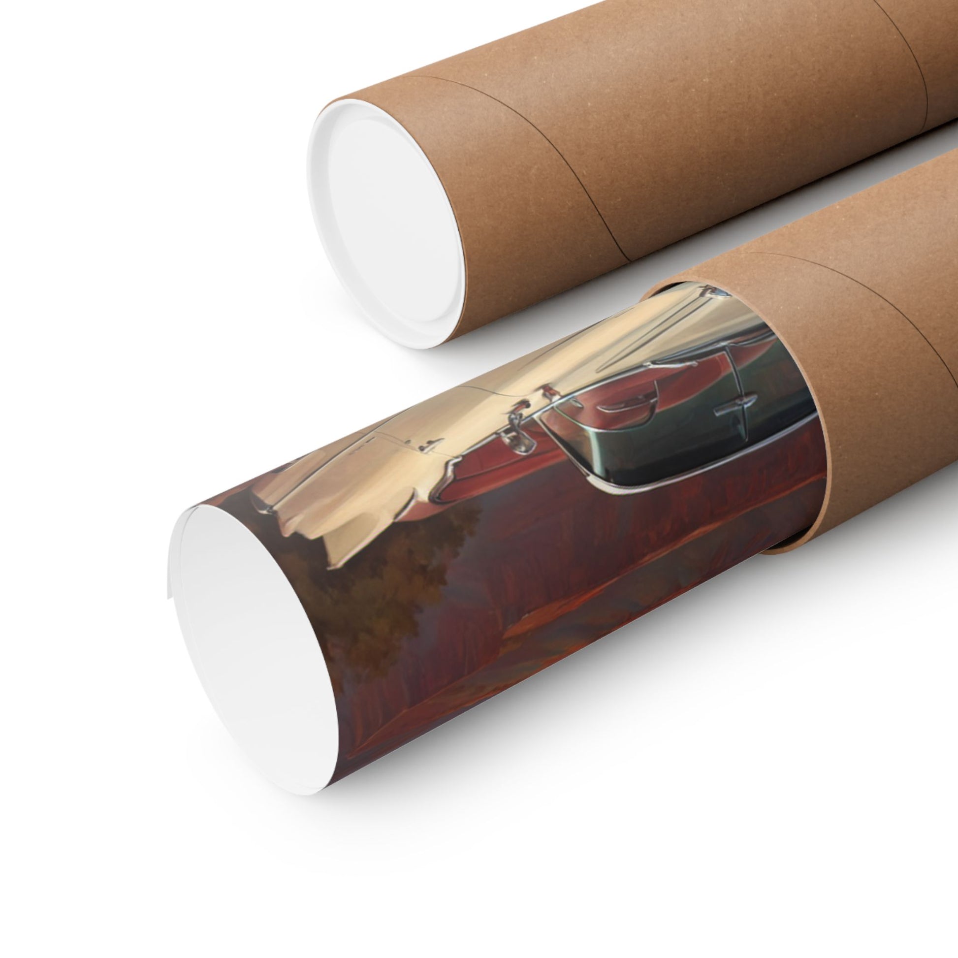 Vintage Car Wall Art Poster rolled in a eco-friendly tube for easy storage and display